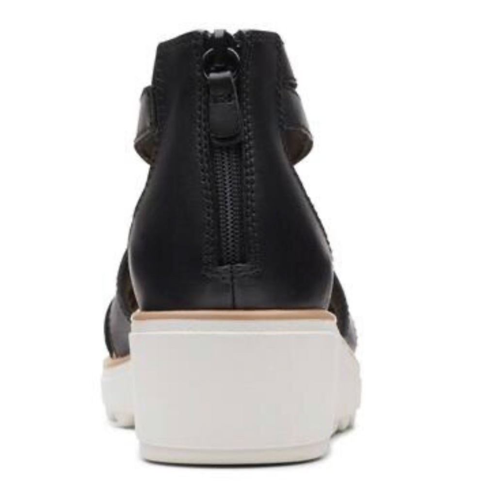 Clarks Black Leather Wedge Sandals - Picture 4 of 10